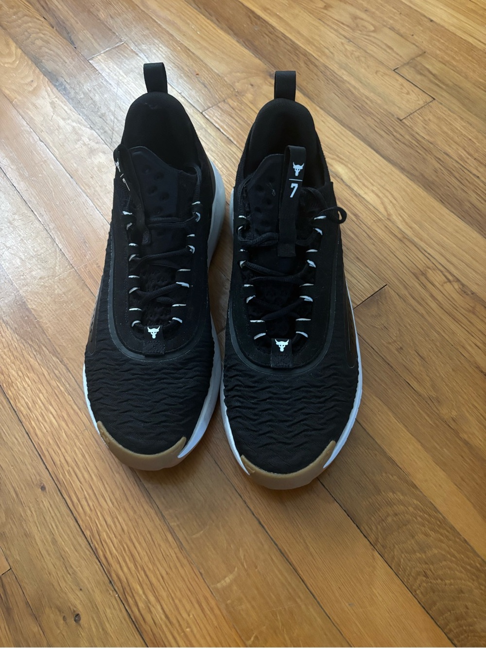 Under Armour Men’s Black and White Sneakers with Gum Toe